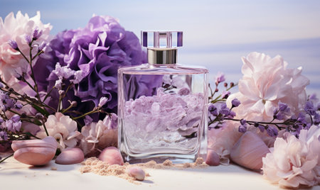 The delicate design of the purple transparent bottle showcases its beauty.   designeの素材