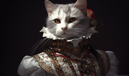 A painting of a cat wearing a black coatの素材