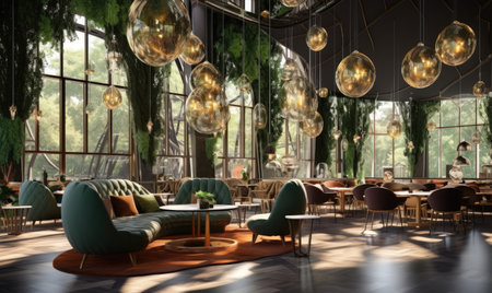 A large room filled with lots of green furnitureの素材