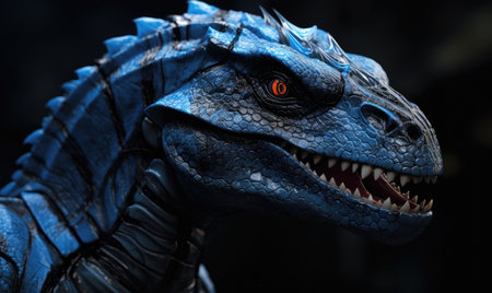 A close up of a toy dinosaur with its mouth openの素材
