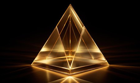 Witness the mesmerizing glow of a golden light tetrahedron. designeの素材