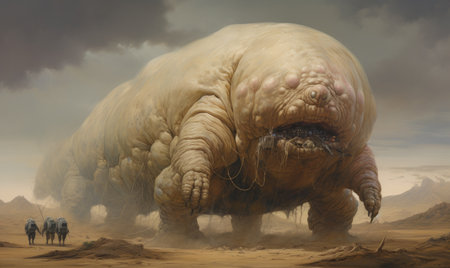 The awe-inspiring fantasy monster illustration emerges from the depths of nature. designeの素材