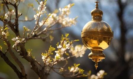 The golden lamp Ormal shines brightly amidst the blooming beauty of spring. designe designeの素材