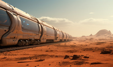 A train traveling through the desert on a sunny dayの素材