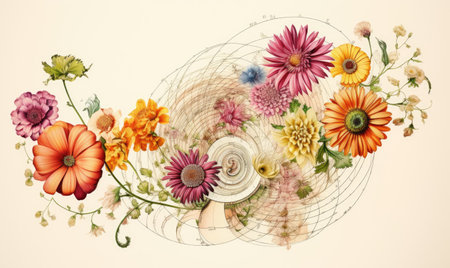 A drawing of a bunch of flowers on a white backgroundの素材