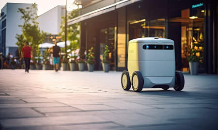 An electric vehicle is parked on a city streetの素材