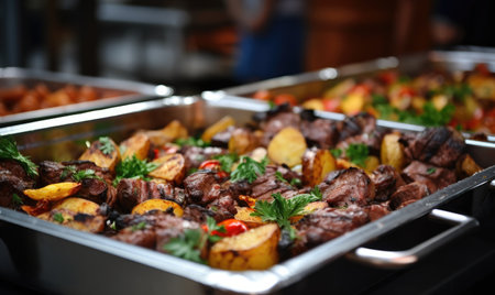 A close up of a tray of food on a tableの素材