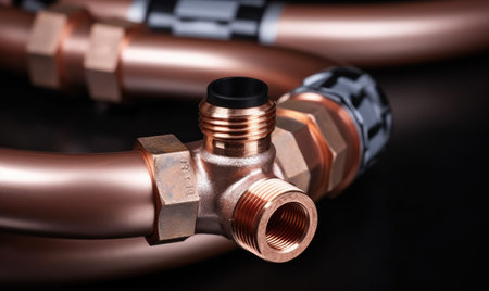 A close up of a copper colored hoseの素材