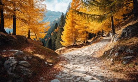A painting of a path in the woodsの素材