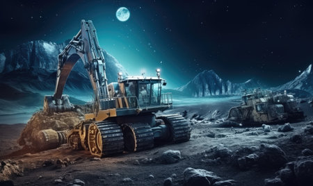 An excavator in the middle of a desertの素材
