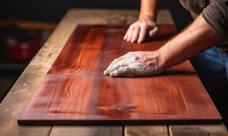 A man is working on a piece of woodの素材