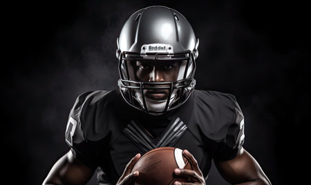 A football player holding a football in his handsの素材