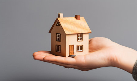 A person holding a small house in their handの素材