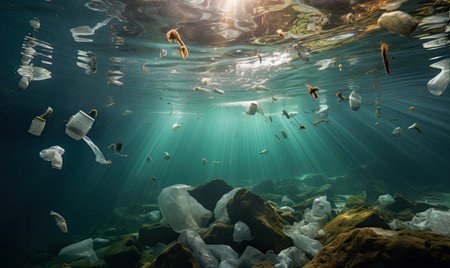A large amount of trash floating in the oceanの素材