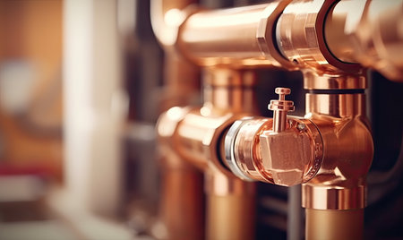 A close up of a copper colored pipeの素材