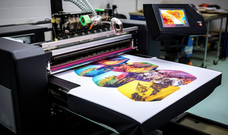 A printer is printing a picture on a large sheet of paperの素材