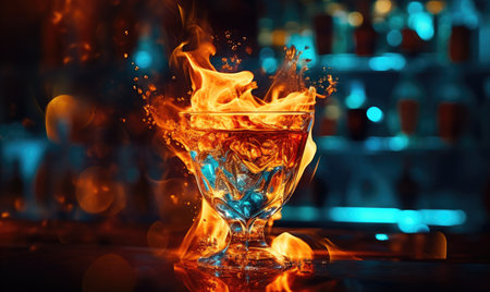 A glass filled with liquid sitting on top of a tableの素材