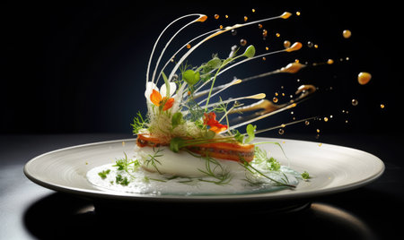 A white plate topped with a piece of foodの素材