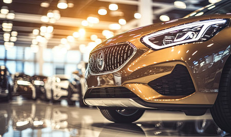 A close up of a car in a showroomの素材