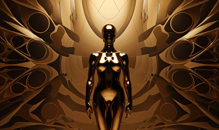 A woman standing in front of an abstract backgroundの素材