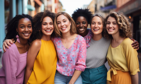 A group of women standing next to each otherの素材