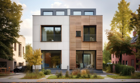 A large white building with lots of windowsの素材