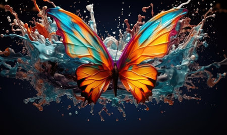 A Vivid Dance of Colors: A Colorful Butterfly Gracefully Soaring Through the Airの素材