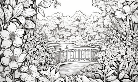 A Tranquil Moment in Monochrome: A Serene Park Bench in Black and Whiteの素材