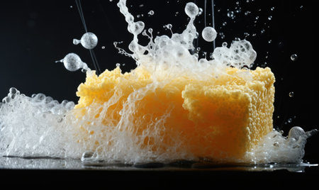 A piece of soap with water splashing out of itの素材