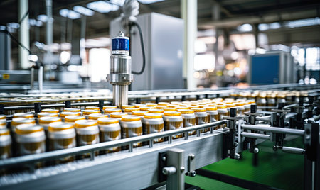 A factory filled with lots of bottles filled with liquidの素材