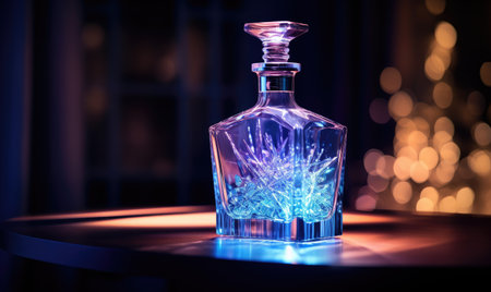 A bottle of alcohol sitting on a tableの素材