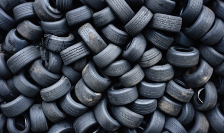 A pile of old tires piled on top of each otherの素材