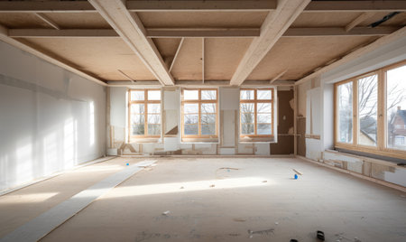 An empty room with a lot of windowsの素材