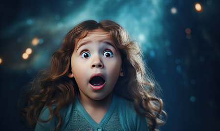 A young girl with a surprised look on her faceの素材