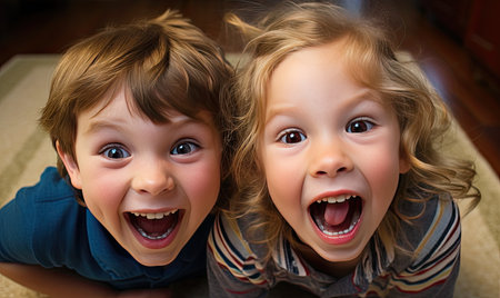 Capturing Innocence: Two Young Children Posing in a Charming Portraitの素材