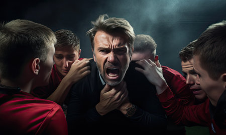 The Leader Amidst the Crowd: A Powerful Image of One Man's Authority and Influenceの素材