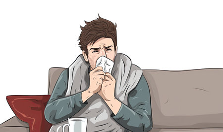 A Man on a Couch: The Silent Symphony of Sneezes and Snifflesの素材