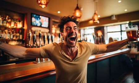 A Bearded Man Enjoying a Pint in a Cozy Bar Settingの素材