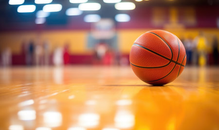 A basketball sitting on top of a basketball courtの素材