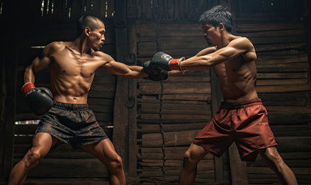 Two men standing shoulder to shoulder in a casual pose, facing the camera.の素材