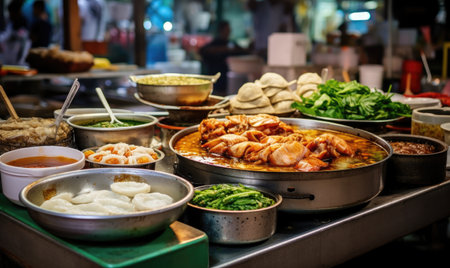 A beautifully displayed buffet table filled with an assortment of delectable dishes, showcasing a wide variety of options to satisfy any palate.の素材