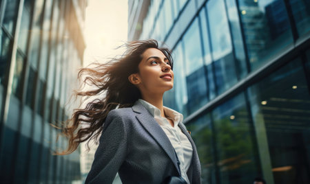 The Businesswoman Striding Confidently Through the Corporate Hallwayの素材
