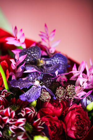 A vibrant and captivating close-up photo of a bouquet of flowers, with abundant copy space.の写真素材