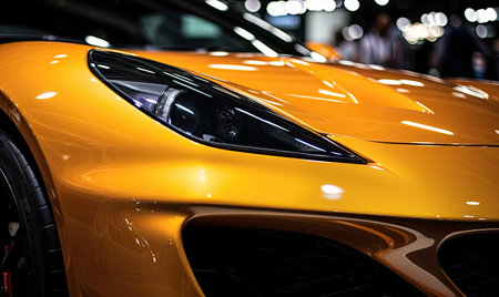 A close up photograph featuring the vibrant yellow color and sleek design of a sports car.の素材