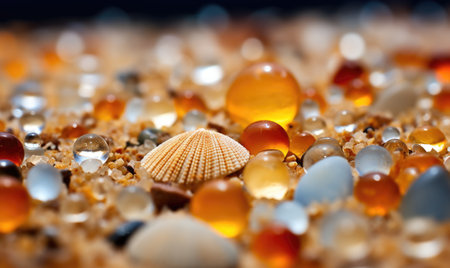 This close-up photo showcases a variety of different colored glass beads.の素材
