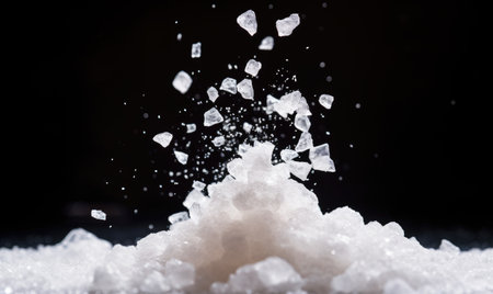 A pile of ice is being thrown into the airの素材