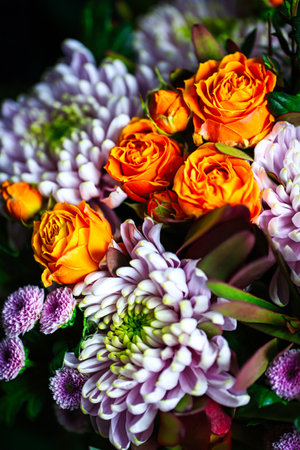 A beautiful close up photo of a bouquet of flowers with copy space.の写真素材