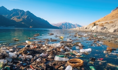 A body of water filled with lots of trashの素材