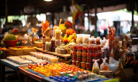 A wide variety of fresh and delicious foods are on display at a bustling market, showcasing the vibrant culinary offerings available.の素材
