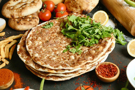 A table showcasing an assortment of different types of food, including fruits, vegetables, meats,...